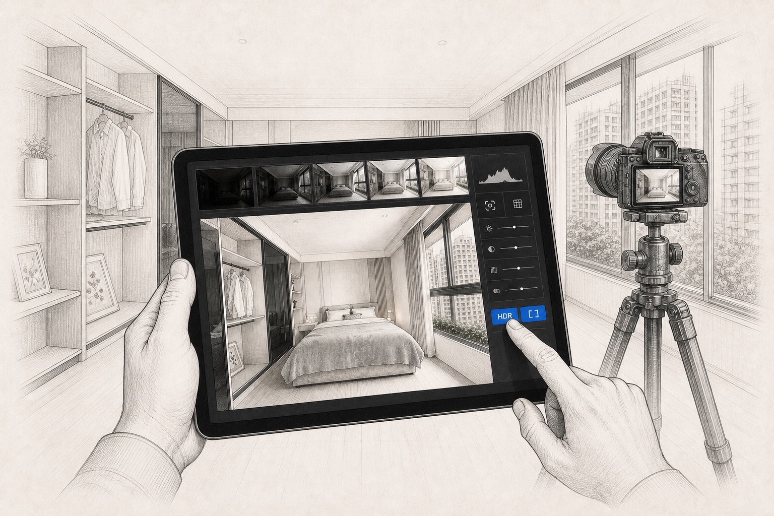 Bracket + HDR in one tap, confirm the result right away
